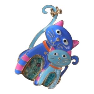 Cat Kitty With Bow Enamel Metal Brooch Pin, Royal Blue